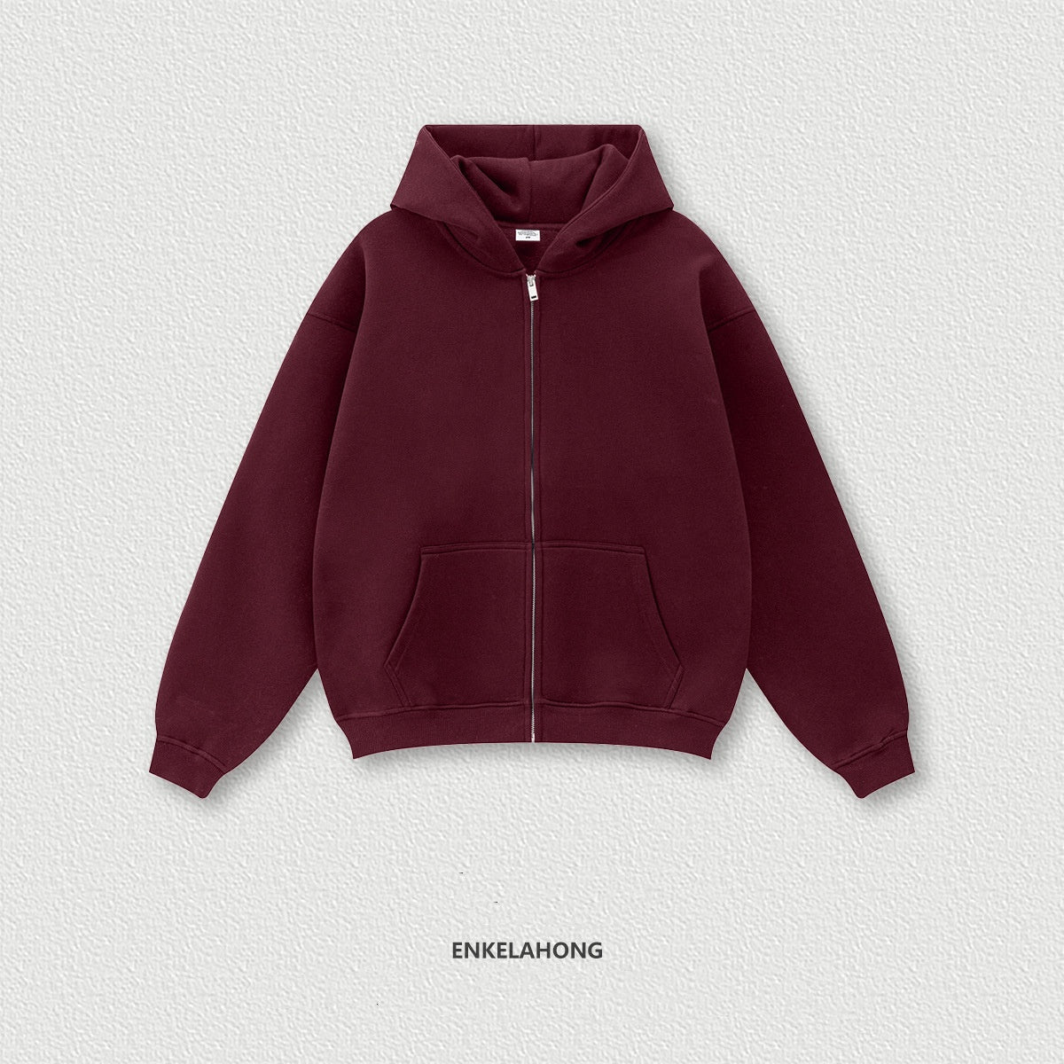 Oversize Hooded Sweatshirt Jacket - Burgundy