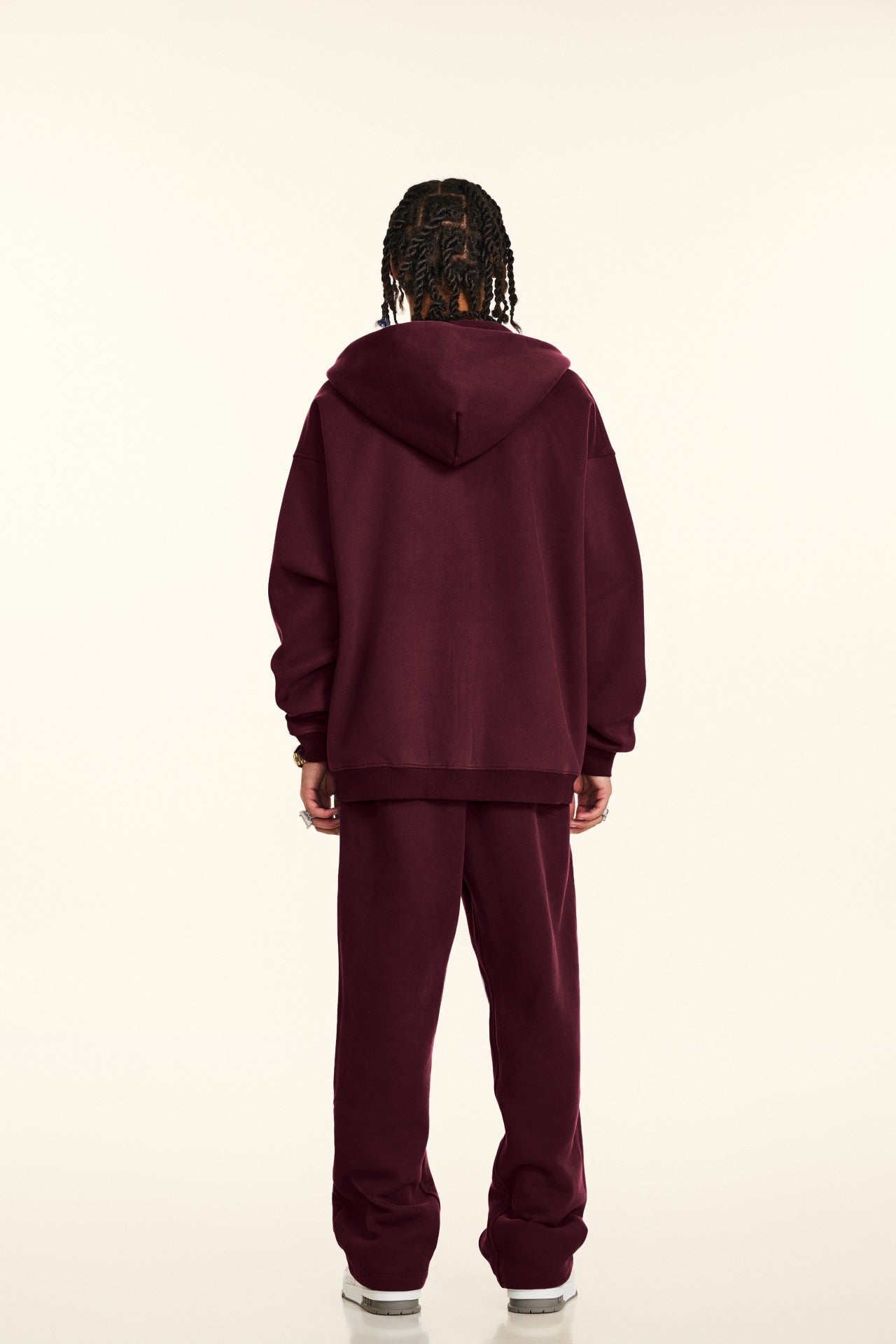 Oversize Hooded Sweatshirt Jacket - Burgundy