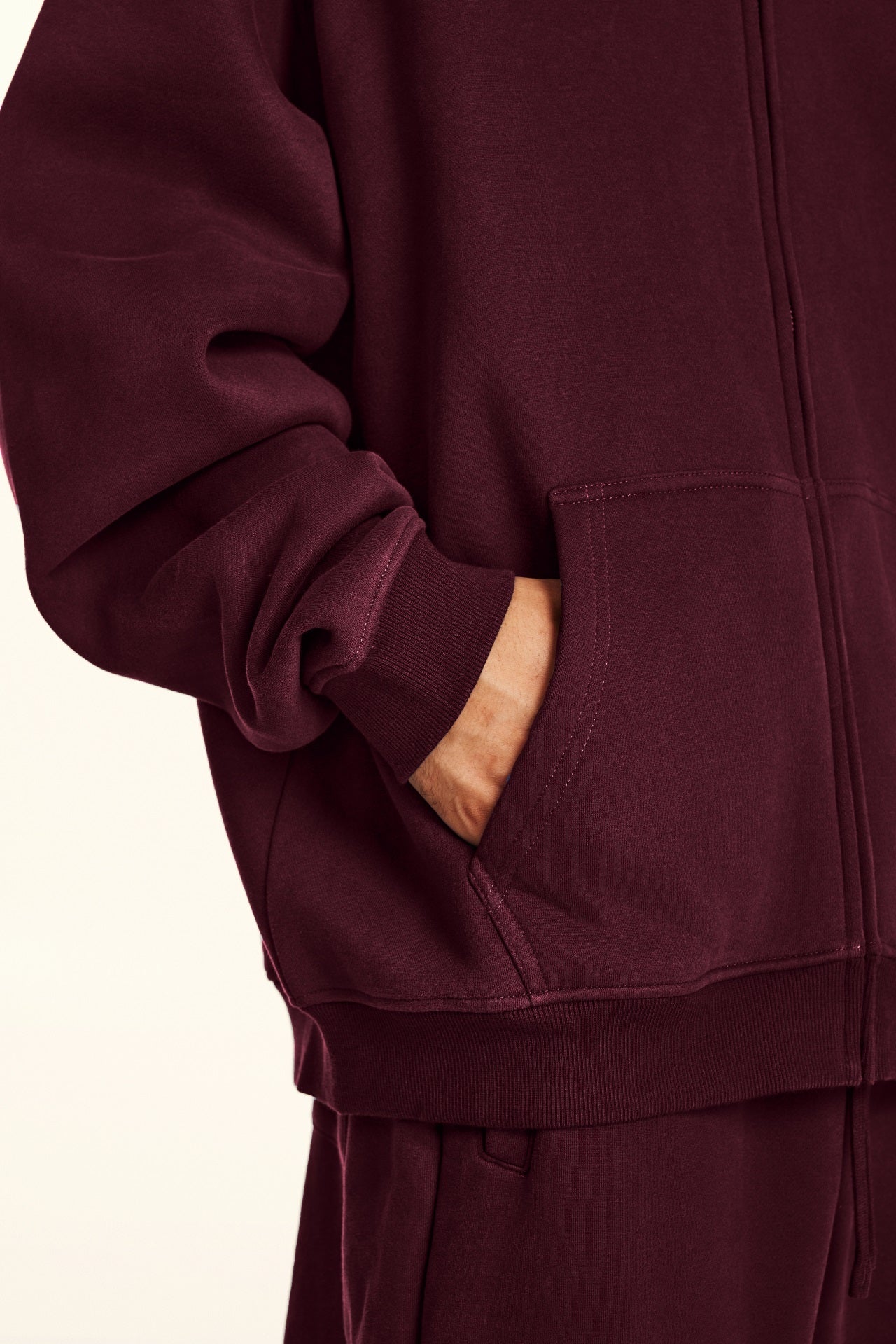 Oversize Hooded Sweatshirt Jacket - Burgundy