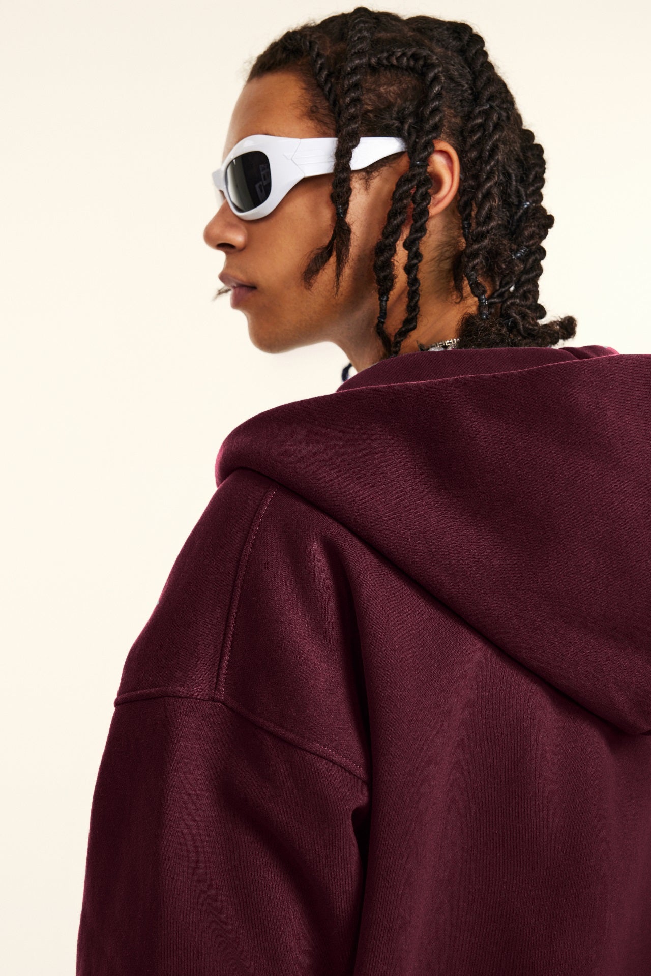 Oversize Hooded Sweatshirt Jacket - Burgundy