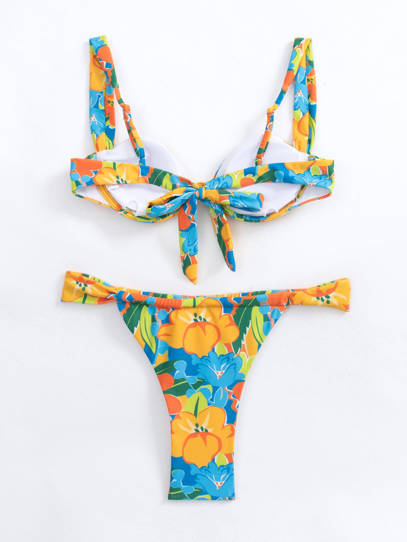 Flower Print Push Up Bikini Swimsuit + Thong Bottom