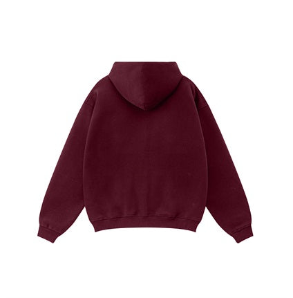 Oversize Hooded Sweatshirt Jacket - Burgundy