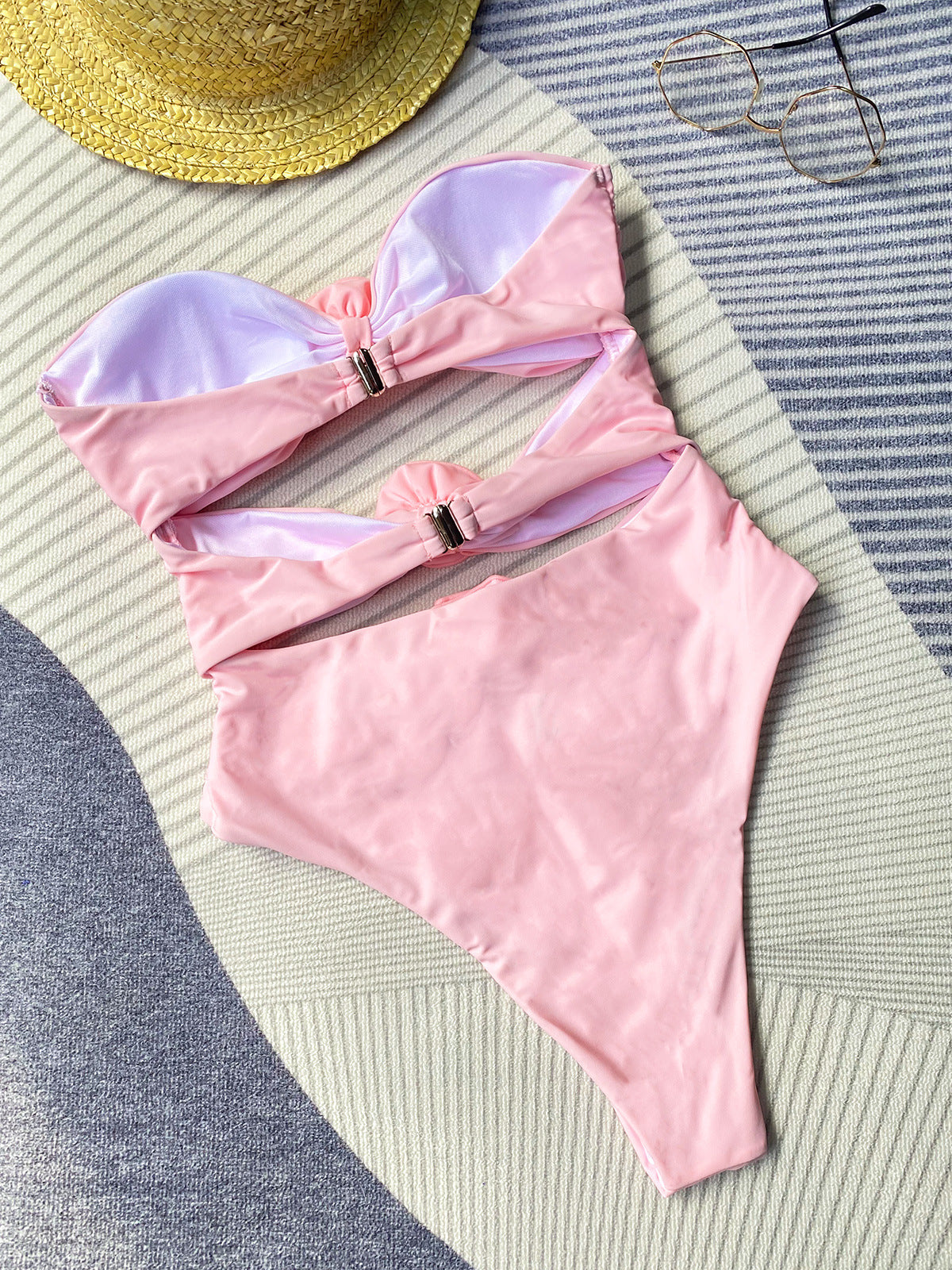 Pink Flower High Cut One Piece Bikini Swimsuit