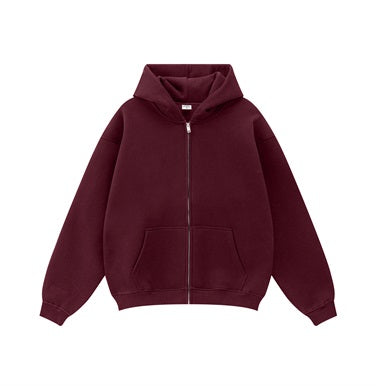 Oversize Hooded Sweatshirt Jacket - Burgundy