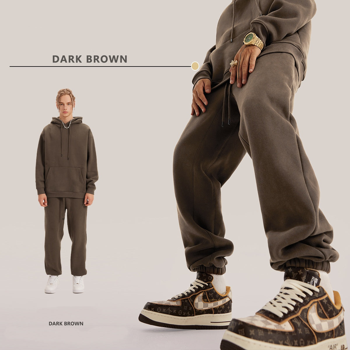 Oversize Hoodie Set - Dark brown